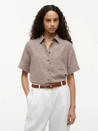 Camisa de mezcla de lino a cuadros vichy