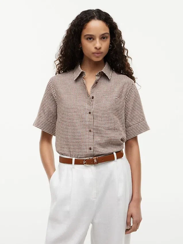 Camisa de mezcla de lino a cuadros vichy Camisa de mezcla de lino a cuadros vichy