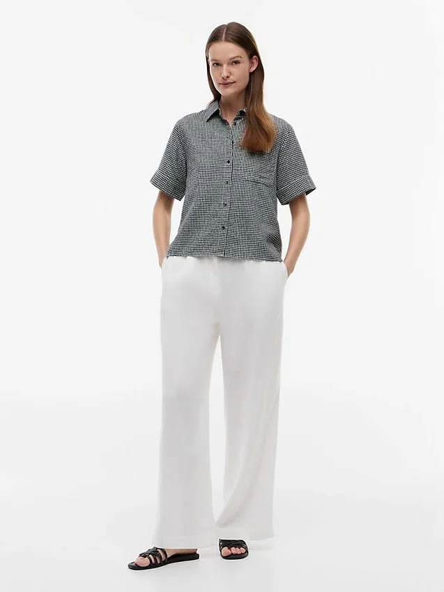 Camisa de mezcla de lino a cuadros vichy Camisa de mezcla de lino a cuadros vichy