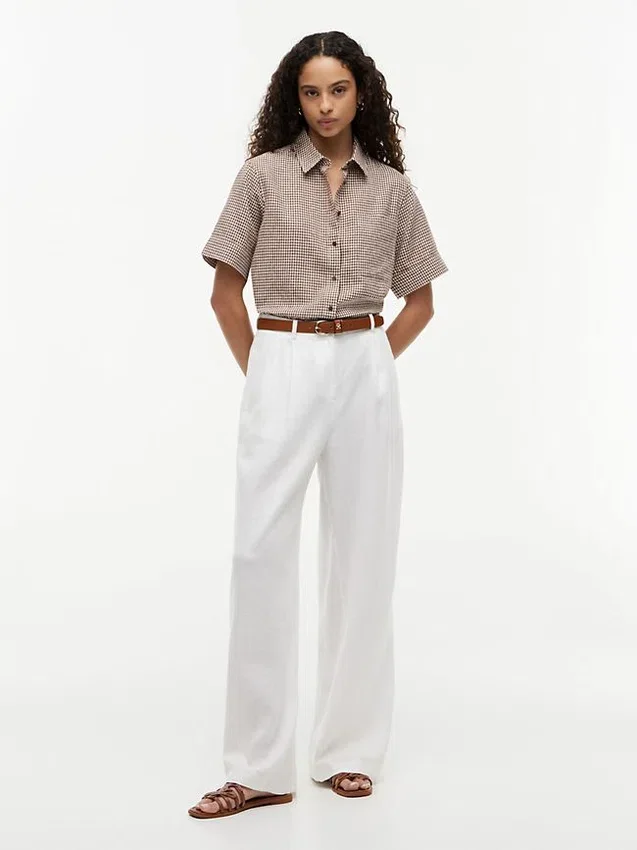 Camisa de mezcla de lino a cuadros vichy Camisa de mezcla de lino a cuadros vichy