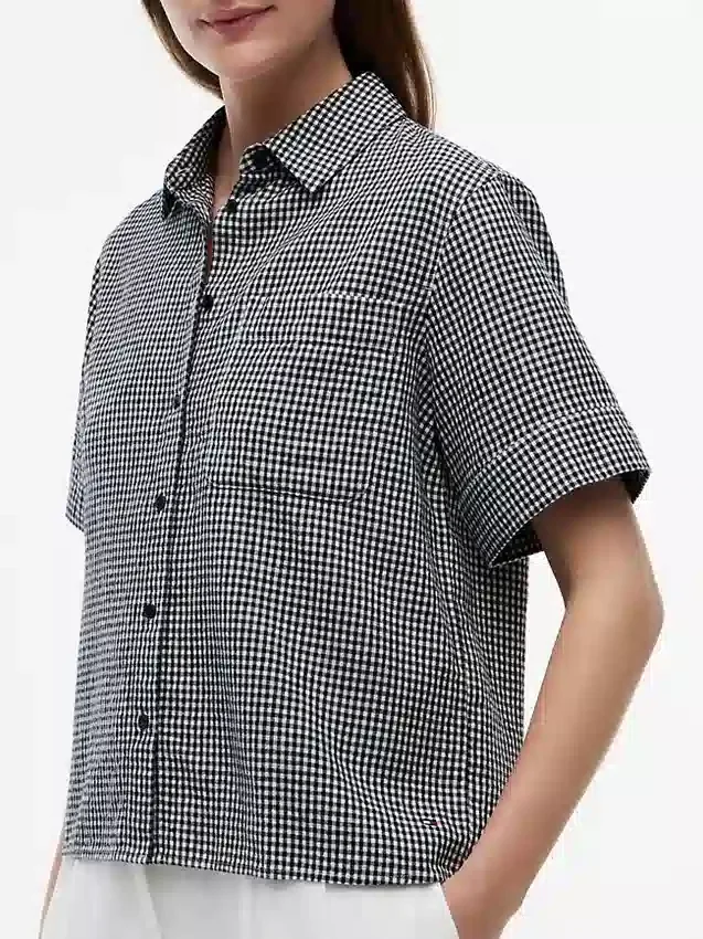 Camisa de mezcla de lino a cuadros vichy Camisa de mezcla de lino a cuadros vichy