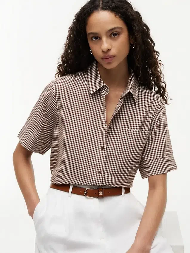Camisa de mezcla de lino a cuadros vichy Camisa de mezcla de lino a cuadros vichy