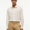 Camisa de mezcla de lino a rayas de corte regular