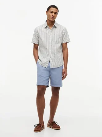 Camisa de mezcla de lino a rayas de corte regular