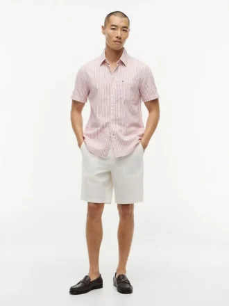 Camisa de mezcla de lino a rayas de corte regular