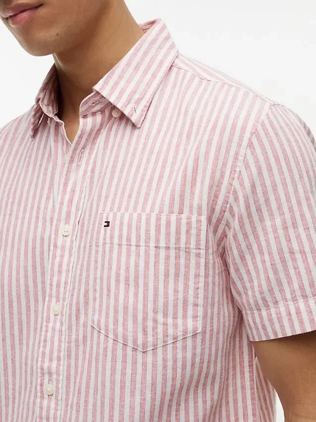 Camisa de mezcla de lino a rayas de corte regular Camisa de mezcla de lino a rayas de corte regular