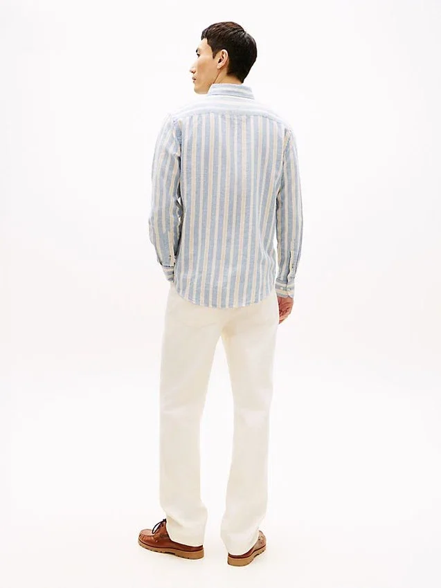 Camisa de mezcla de lino a rayas de corte regular Camisa de mezcla de lino a rayas de corte regular