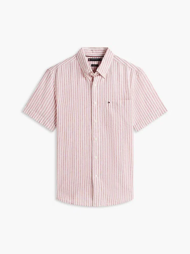 Camisa de mezcla de lino a rayas de corte regular Camisa de mezcla de lino a rayas de corte regular
