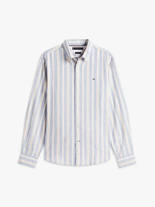 Camisa de mezcla de lino a rayas de corte regular Camisa de mezcla de lino a rayas de corte regular
