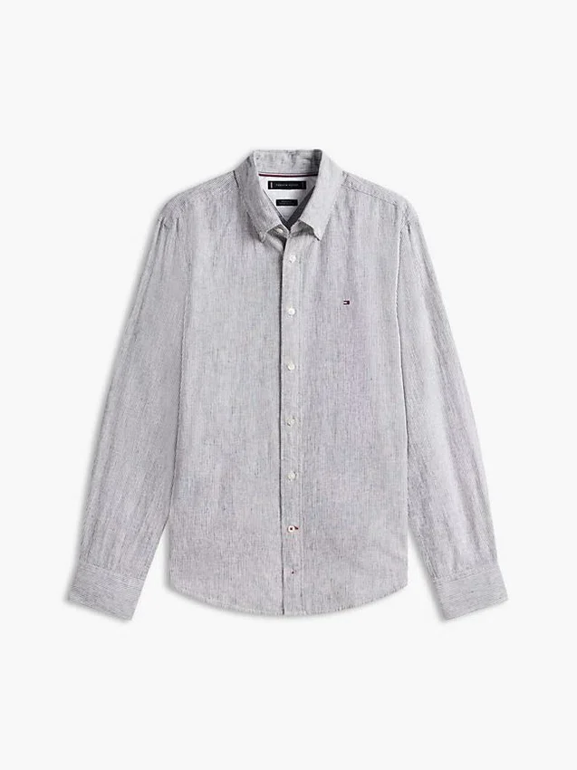 Camisa de mezcla de lino a rayas de corte regular Camisa de mezcla de lino a rayas de corte regular