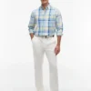 Camisa de mezcla de lino con estampado de cuadros Madras de corte regular Camisa de mezcla de lino con estampado de cuadros Madras de corte regular