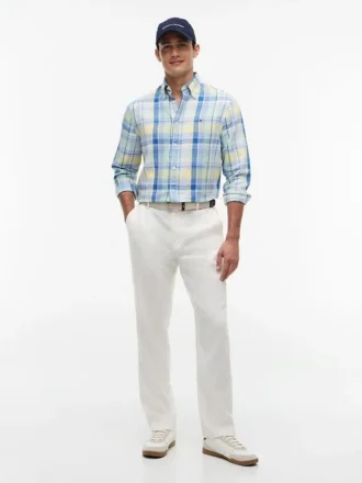 Camisa de mezcla de lino con estampado de cuadros Madras de corte regular