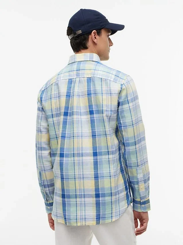 Camisa de mezcla de lino con estampado de cuadros Madras de corte regular Camisa de mezcla de lino con estampado de cuadros Madras de corte regular