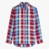 Camisa de mezcla de lino con estampado de cuadros Madras de corte regular Camisa de mezcla de lino con estampado de cuadros Madras de corte regular