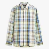 Camisa de mezcla de lino con estampado de cuadros Madras de corte regular Camisa de mezcla de lino con estampado de cuadros Madras de corte regular