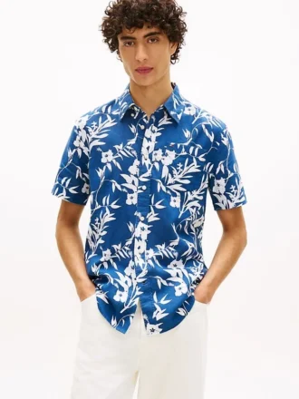 Camisa de mezcla de lino con estampado tropical