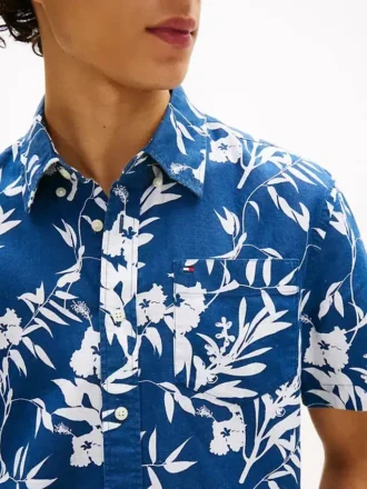 Camisa de mezcla de lino con estampado tropical