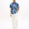 Camisa de mezcla de lino con estampado tropical Camisa de mezcla de lino con estampado tropical