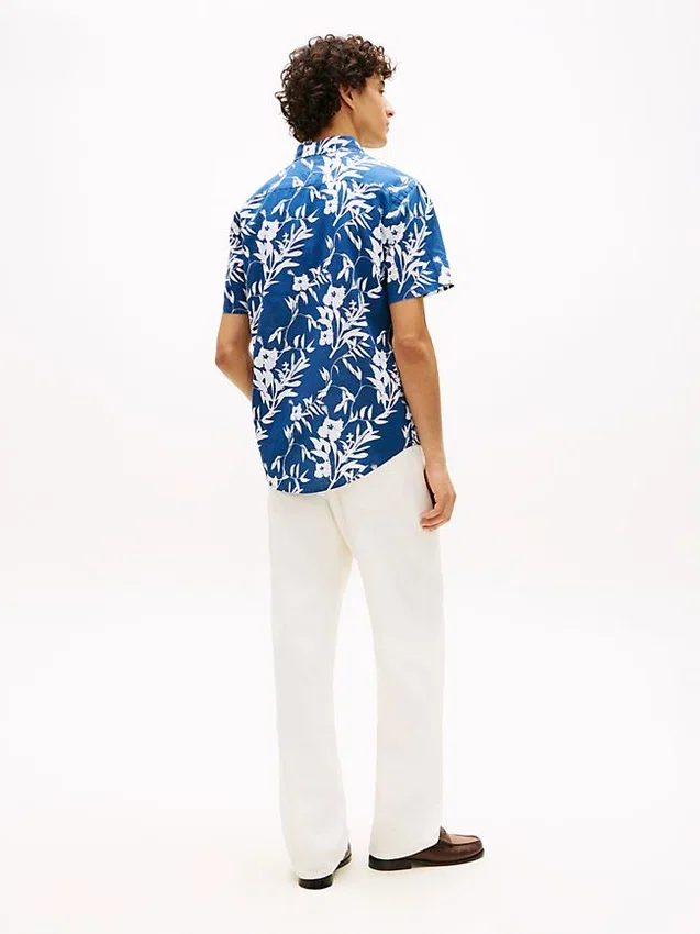 Camisa de mezcla de lino con estampado tropical Camisa de mezcla de lino con estampado tropical