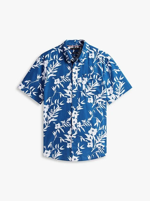 Camisa de mezcla de lino con estampado tropical Camisa de mezcla de lino con estampado tropical