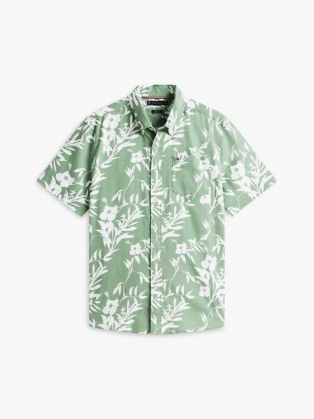 Camisa de mezcla de lino con estampado tropical Camisa de mezcla de lino con estampado tropical