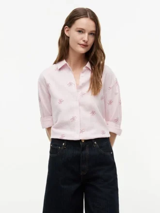 Camisa de mezcla de lino con monograma integral