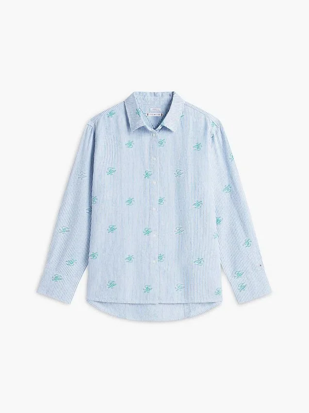 Camisa de mezcla de lino con monograma integral Camisa de mezcla de lino con monograma integral