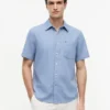 Camisa de pantalones cortos de mezcla de lino de corte regular Camisa de pantalones cortos de mezcla de lino de corte regular