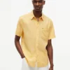 Camisa de pantalones cortos de mezcla de lino de corte regular Camisa de pantalones cortos de mezcla de lino de corte regular
