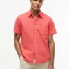Camisa de pantalones cortos de mezcla de lino de corte regular Camisa de pantalones cortos de mezcla de lino de corte regular