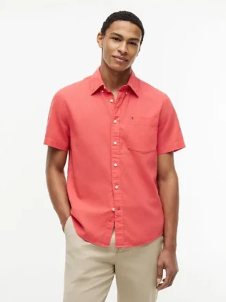 Camisa de pantalones cortos de mezcla de lino de corte regular