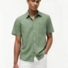 Camisa de pantalones cortos de mezcla de lino de corte regular Camisa de pantalones cortos de mezcla de lino de corte regular