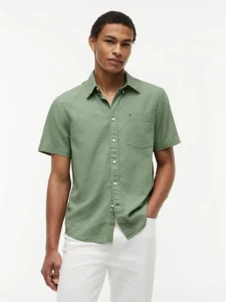 Camisa de pantalones cortos de mezcla de lino de corte regular