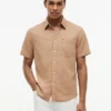 Camisa de pantalones cortos de mezcla de lino de corte regular Camisa de pantalones cortos de mezcla de lino de corte regular