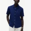 Camisa de pantalones cortos de mezcla de lino de corte regular Camisa de pantalones cortos de mezcla de lino de corte regular