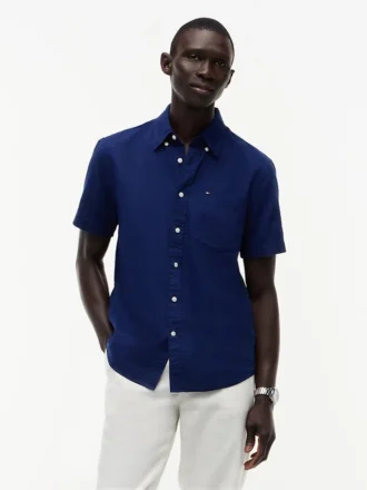 Camisa de pantalones cortos de mezcla de lino de corte regular