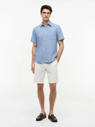 Camisa de pantalones cortos de mezcla de lino de corte regular