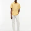 Camisa de pantalones cortos de mezcla de lino de corte regular Camisa de pantalones cortos de mezcla de lino de corte regular