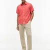 Camisa de pantalones cortos de mezcla de lino de corte regular Camisa de pantalones cortos de mezcla de lino de corte regular