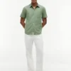Camisa de pantalones cortos de mezcla de lino de corte regular Camisa de pantalones cortos de mezcla de lino de corte regular