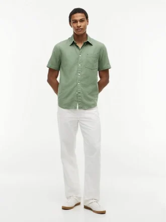 Camisa de pantalones cortos de mezcla de lino de corte regular