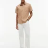 Camisa de pantalones cortos de mezcla de lino de corte regular Camisa de pantalones cortos de mezcla de lino de corte regular