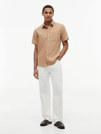 Camisa de pantalones cortos de mezcla de lino de corte regular