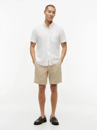 Camisa de pantalones cortos de mezcla de lino de corte regular