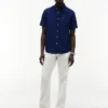 Camisa de pantalones cortos de mezcla de lino de corte regular Camisa de pantalones cortos de mezcla de lino de corte regular