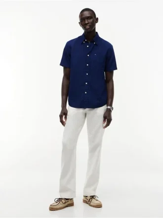 Camisa de pantalones cortos de mezcla de lino de corte regular