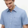 Camisa de pantalones cortos de mezcla de lino de corte regular Camisa de pantalones cortos de mezcla de lino de corte regular