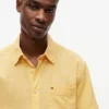 Camisa de pantalones cortos de mezcla de lino de corte regular Camisa de pantalones cortos de mezcla de lino de corte regular