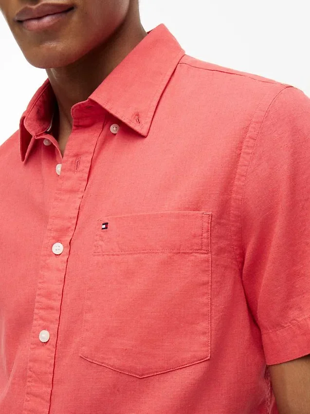 Camisa de pantalones cortos de mezcla de lino de corte regular Camisa de pantalones cortos de mezcla de lino de corte regular