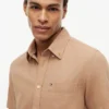 Camisa de pantalones cortos de mezcla de lino de corte regular Camisa de pantalones cortos de mezcla de lino de corte regular